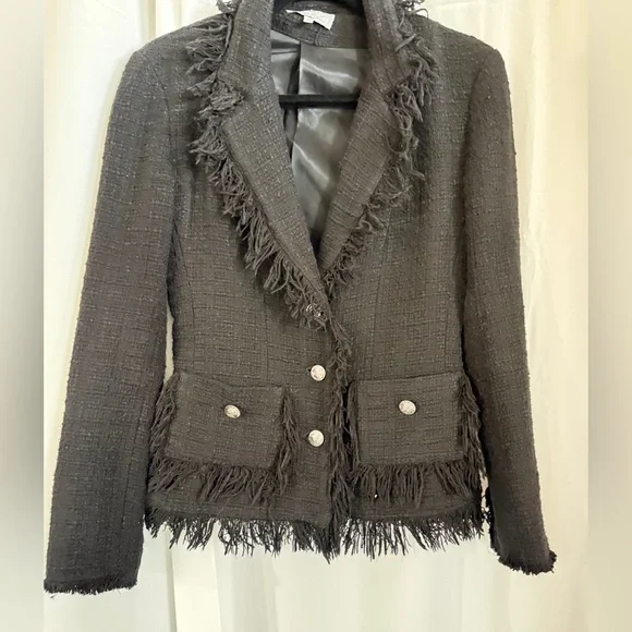 Serena Kay Paris Black Tweed Fringe Blazer | French Bouclé Jacket | Size 36/4-6 - Picture 2 of 11